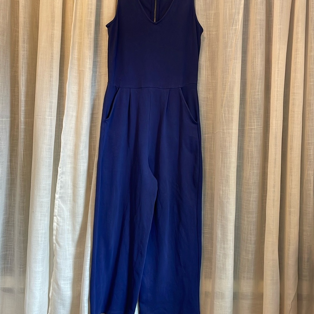 Pact Blue Sleeveless Jumpsuit with Wide-Leg Design